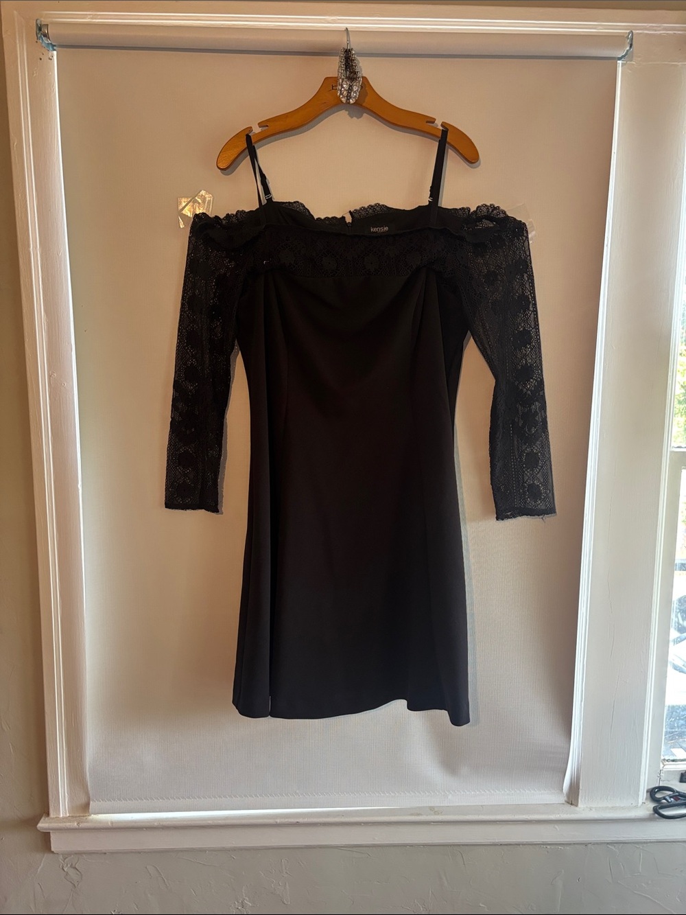 Kenzie off shoulder eyelash  Lace Sleeve Dress